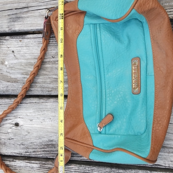 Rossetti Pleather Purse Teal and Tan with braided strap - Picture 7 of 7